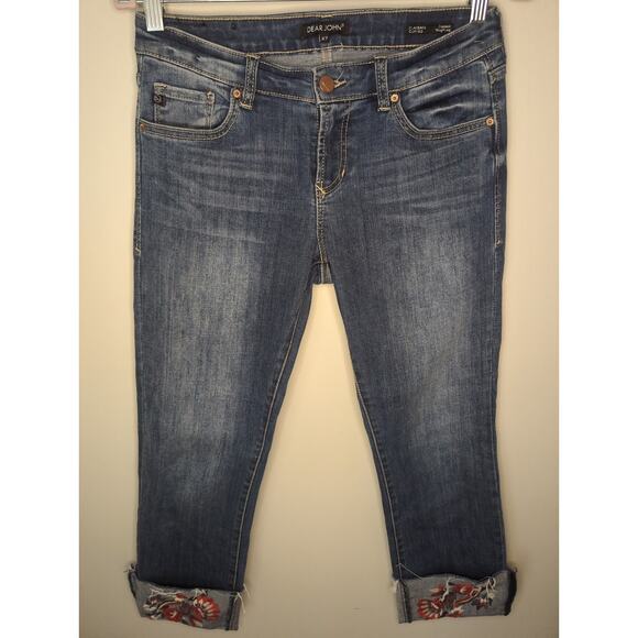 Dear John Denim - Dear John embroidered floral denim playback cuffed straight leg jeans 27